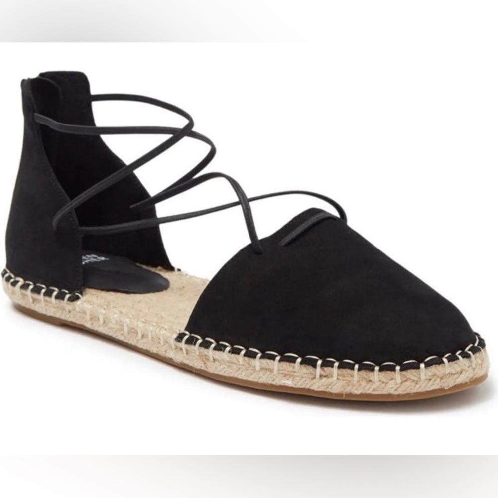Eileen Fisher Lee Espadrille Flat Black Nubuck Suede Sandals Size 9.5